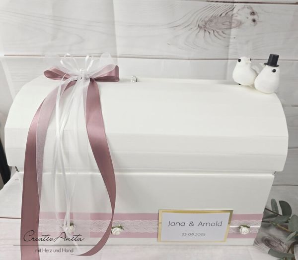 Briefbox - Geschenktruhe - Edle Röschen - Altrosa-Gold